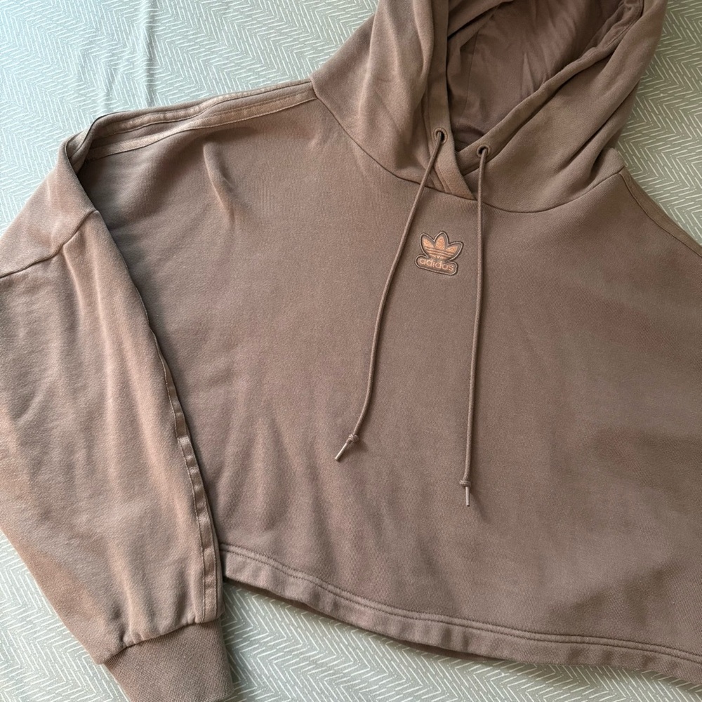 Adidas Women's Brown/Dusty Pink Cropped Hoodie